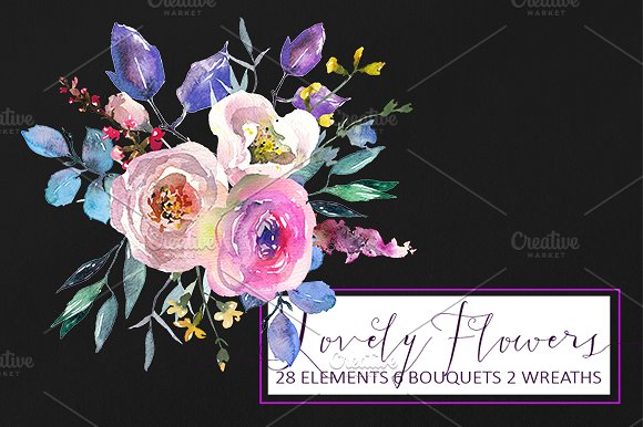 粉红水彩花卉设计素材集 Pink Watercolor Flowers Collection插图(3)
