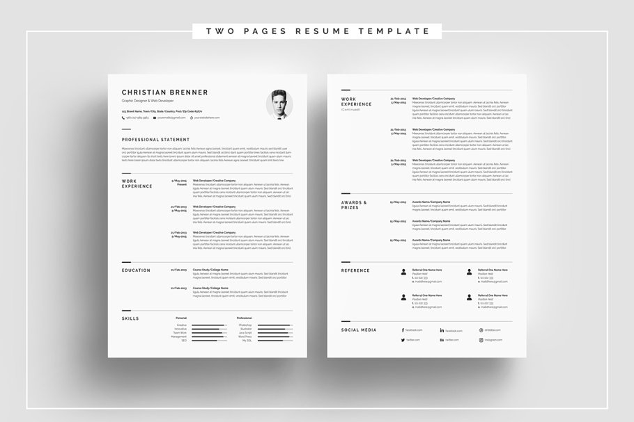 极简主义个人电子简历设计模板（4页） Minimal Resume Template 4 Pages插图(1)