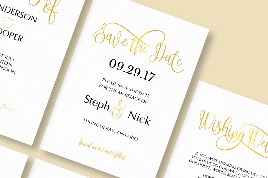 现代典雅漆字婚礼请柬模板套装 Gold elegant wedding invitation插图(2)