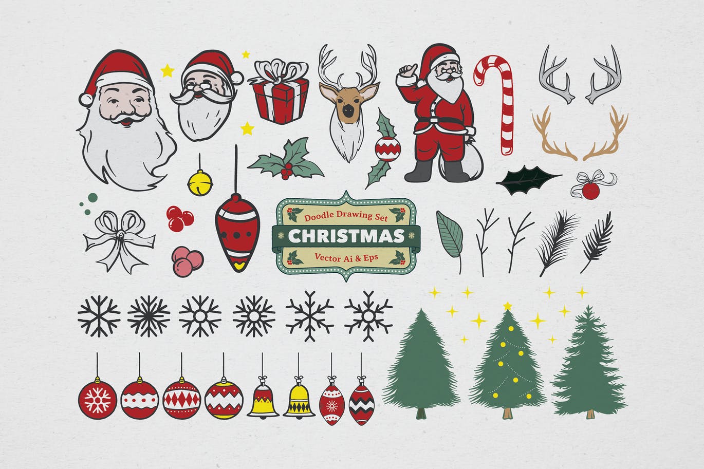 圣诞节主题矢量手绘设计素材[彩色风格] Christmas Drawing Coloring Set插图