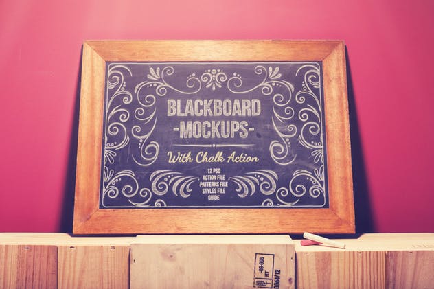 复古艺术黑板样机&粉笔话动作 Blackboard / Chalkboard Mock-ups with Chalk Action插图(1)