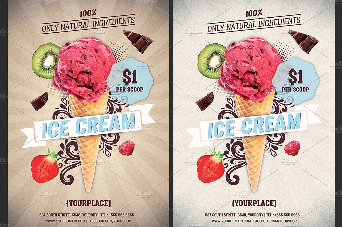 雪糕店广告促销海报模板 Ice Cream Shop Offer Flyer Template插图