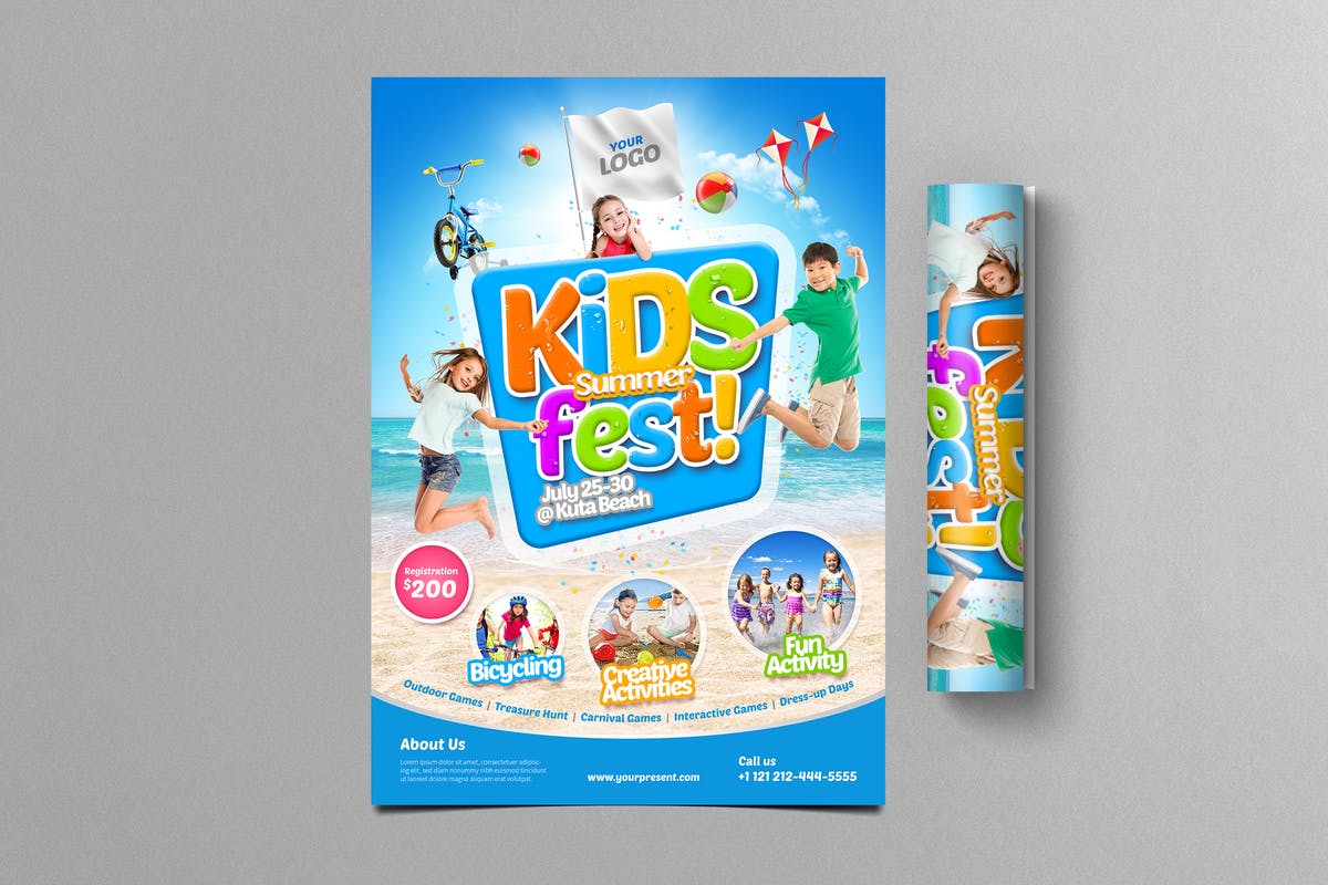 儿童乐园儿童夏令营活动海报模板 Kids Summer Fest FLyer插图