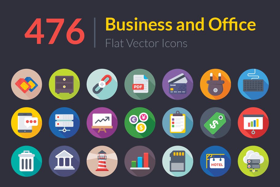 476枚商务和办公扁平化图标  476 Business and Office Flat Icons插图
