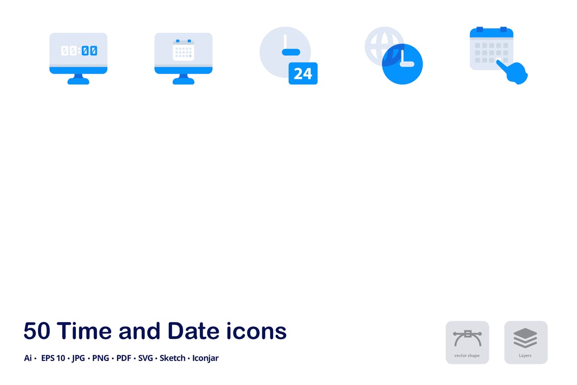 时间&日期双色调扁平化矢量图标 Time and Date Accent Duo Tone Flat Icons插图(3)