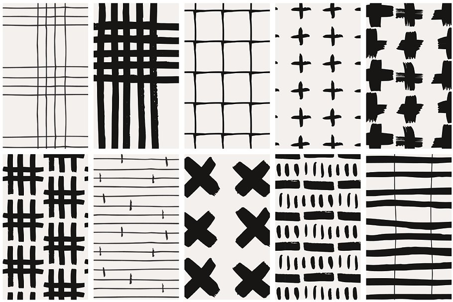 黑白手绘线条纹理 Black & White Brushed Lines Patterns插图(8)