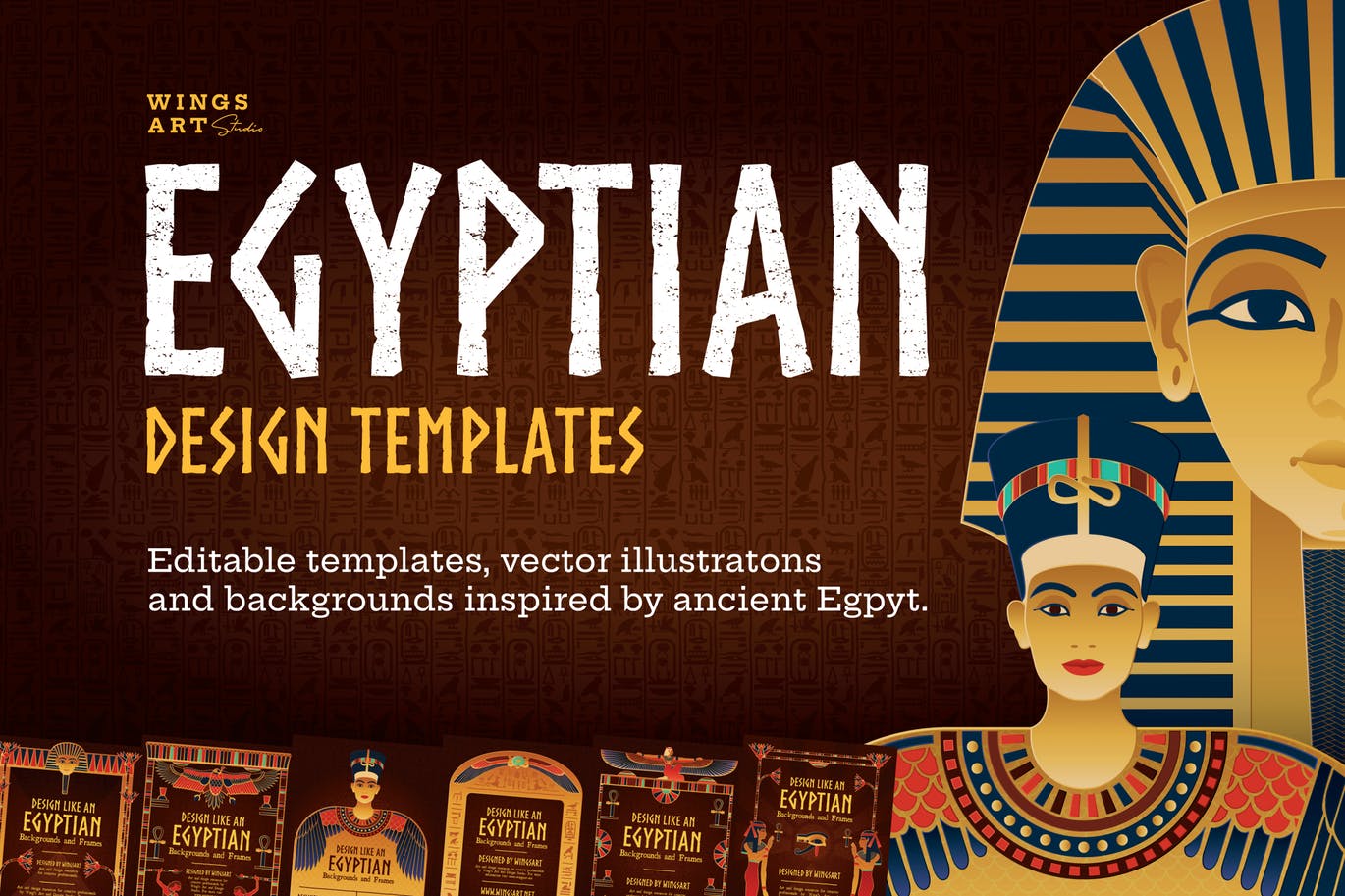 古埃及特色插画和复古海报设计模板 Egyptian Illustrations and Poster Templates插图