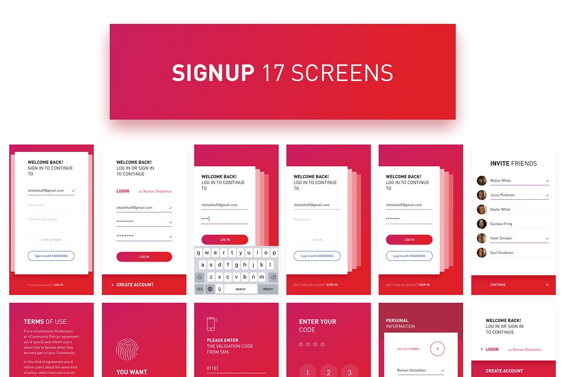 红色格调多用途 APP UI 套件 REDS UI Kit [SKETCH]插图(1)