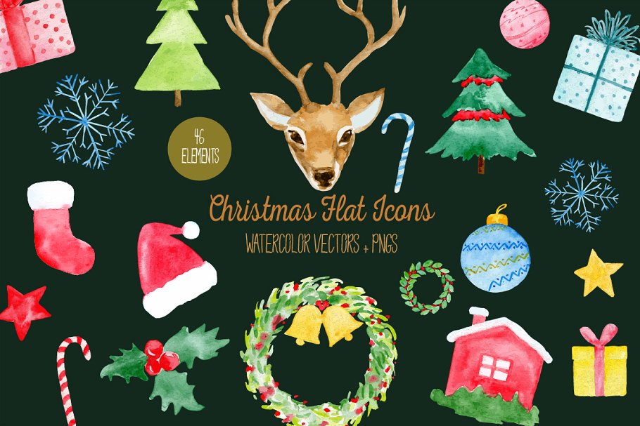 圣诞节主题风格扁平化图标合集 Christmas Flat Icons插图