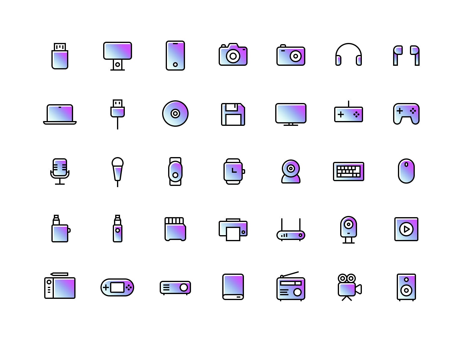 35枚办公设备渐变色矢量图标素材 Devices – Icons Pack (Gradient)插图(1)