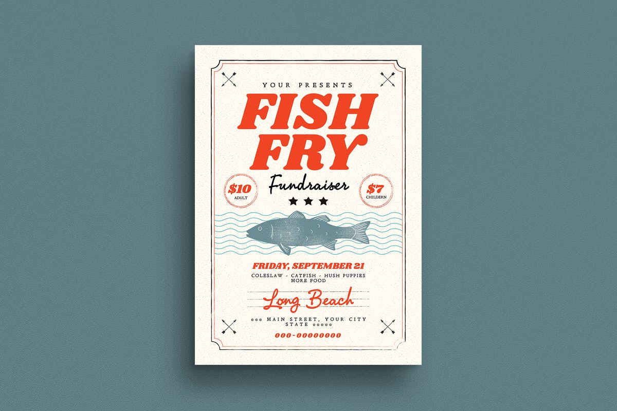 现钓煎鱼美食活动传单海报模板 Fish Fry Flyer插图