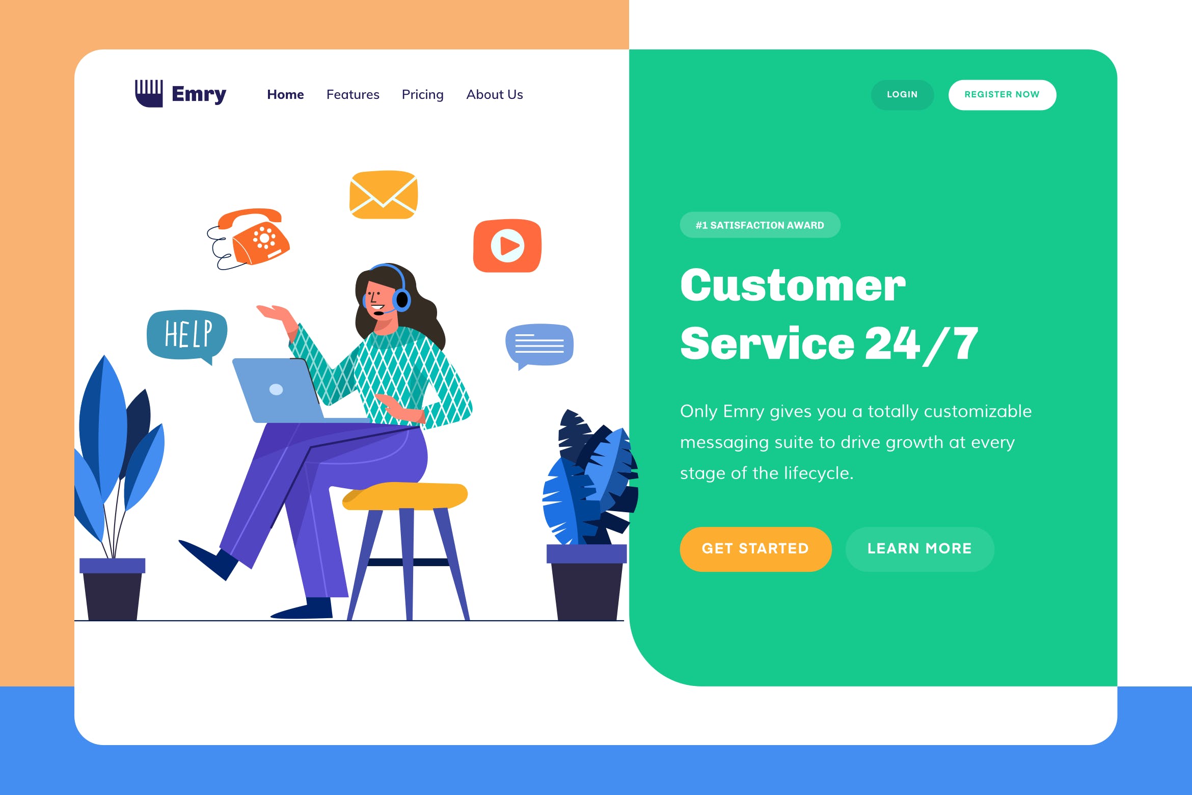 客户服务主题网站设计矢量插画 Emry – Customer Service Header插图