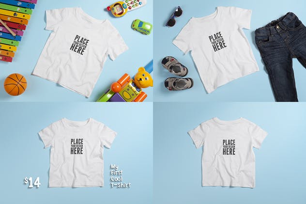 儿童版圆领T恤服饰印花设计样机素材 Crew Neck T-shirt Mock-up Kids Version插图(6)