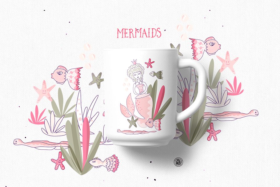 儿童产品素材粉红色美人鱼矢量剪贴画 Mermaids插图(5)