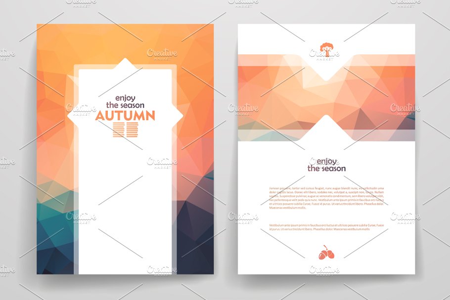 丰收季节秋天主题小册子模板 Set of Autumn brochures插图(2)