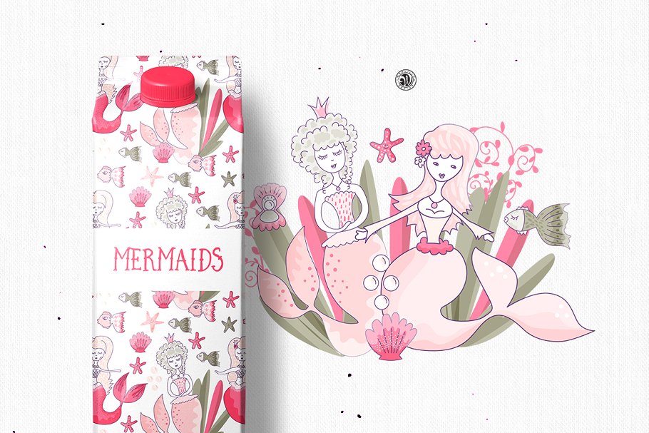 儿童产品素材粉红色美人鱼矢量剪贴画 Mermaids插图(1)