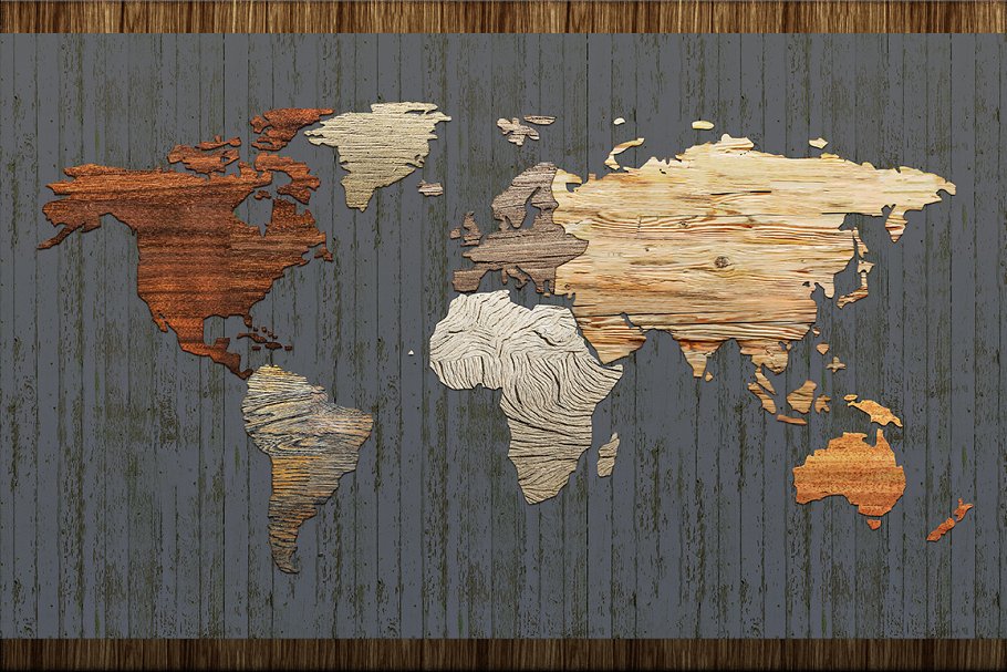 木纹创意世界地图设计图形素材 Wood Texture World Maps插图(4)