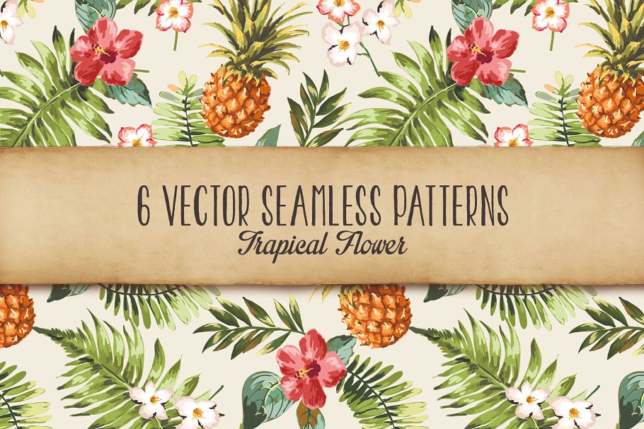 热带雨林植物花卉图案无缝纹理v2 Seamless tropical patterns Vol.2插图