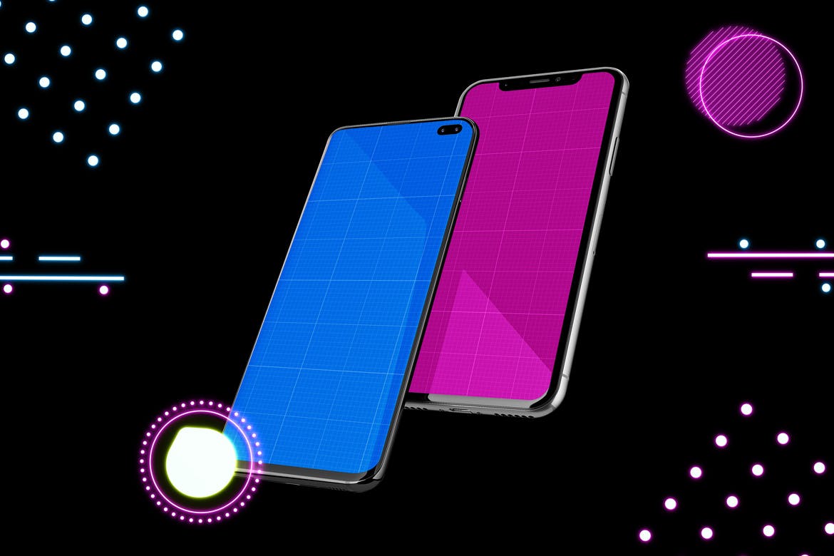 高质量霓虹灯风格iOS/Android手机样机模板 Neon IOS & Android插图(13)