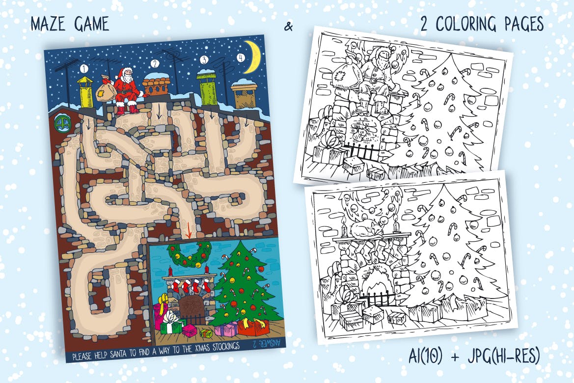 儿童风格圣诞主题矢量手绘设计素材 Christmas Games for Children插图(2)