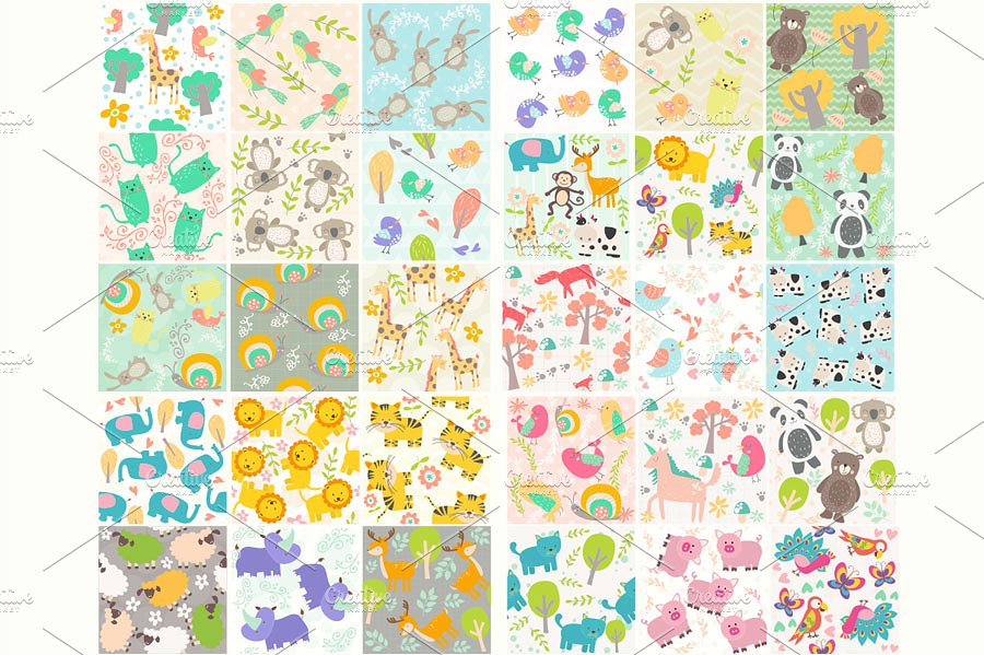 儿童主题素材无缝动物图案 Animals Seamless Patterns插图(1)