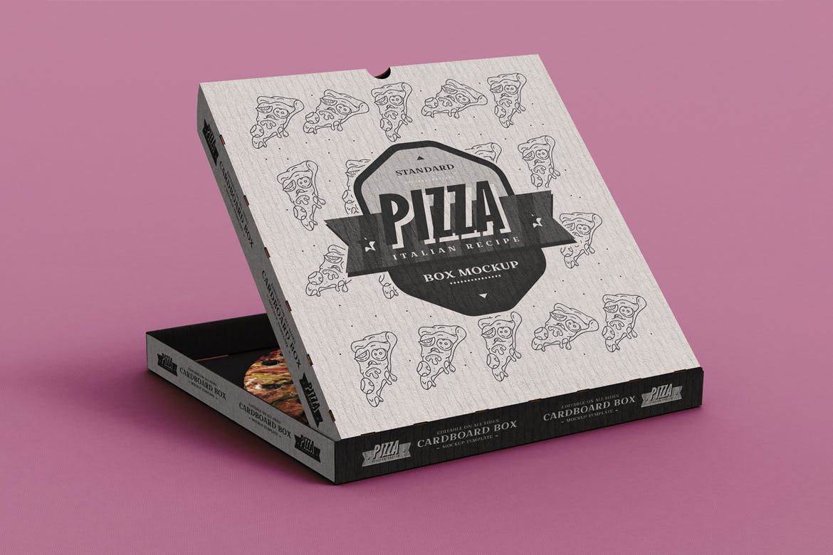披萨包装盒外观设计效果演示样机模板 Pizza Box Mock-Up Template插图(1)