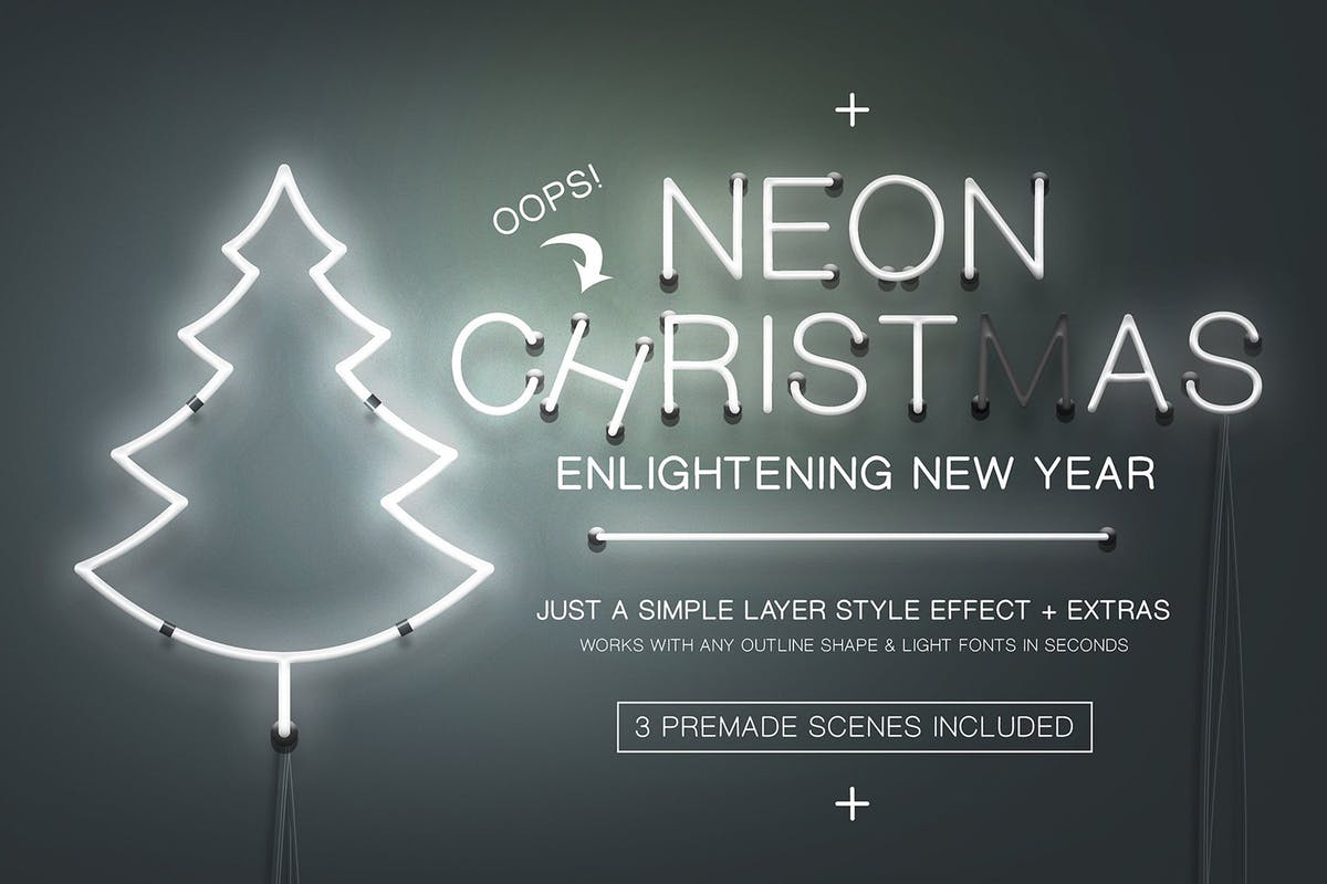 圣诞主题风格霓虹灯图层样式 Neon Christmas Layer Style插图