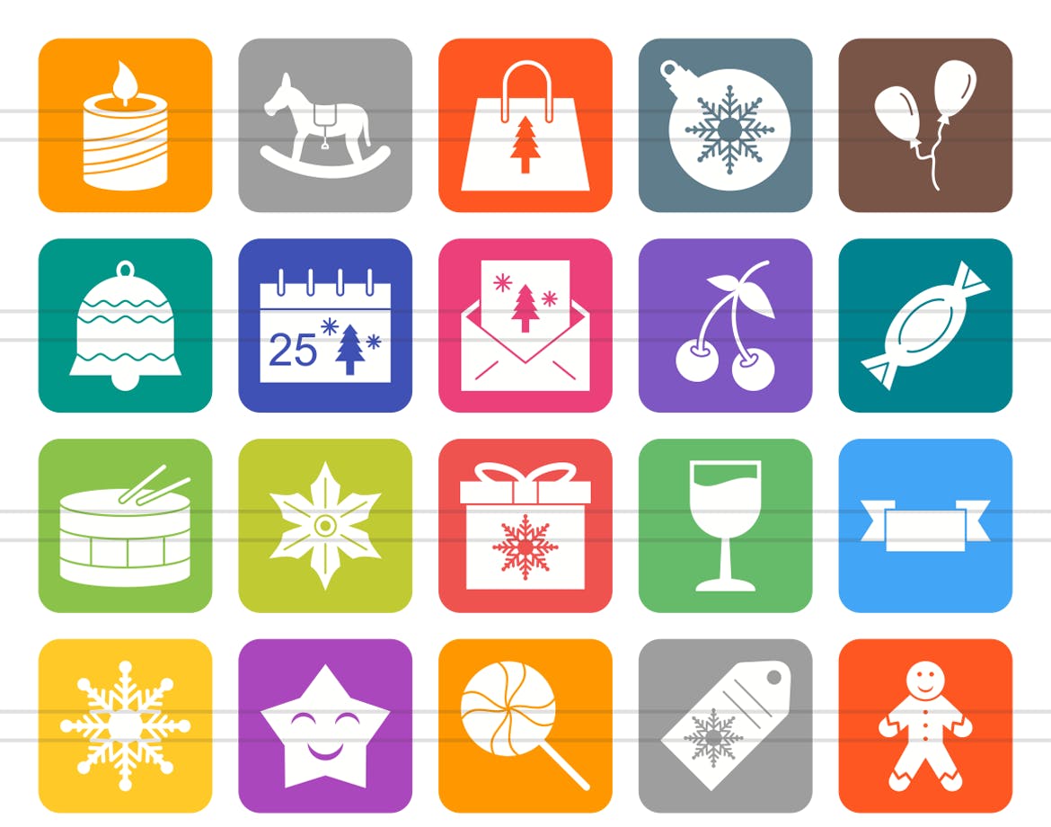 40枚圣诞节主题圆角填充图标素材 40 Christmas Filled Round Corner Icons插图(1)