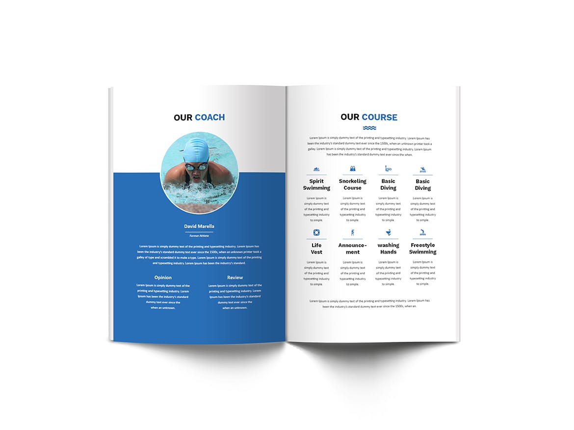 A4尺寸游泳培训班课程招生宣传画册设计模板 Swimming A4 Brochure Template插图(10)