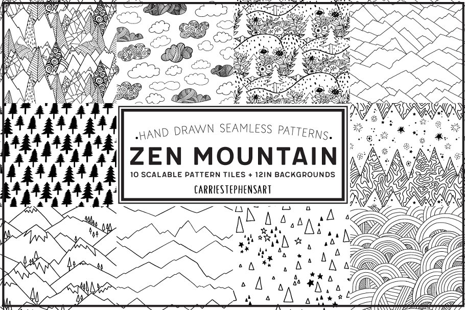 手绘山脉山岭图案纹理 Mountain Line Pattern Repeats插图(7)