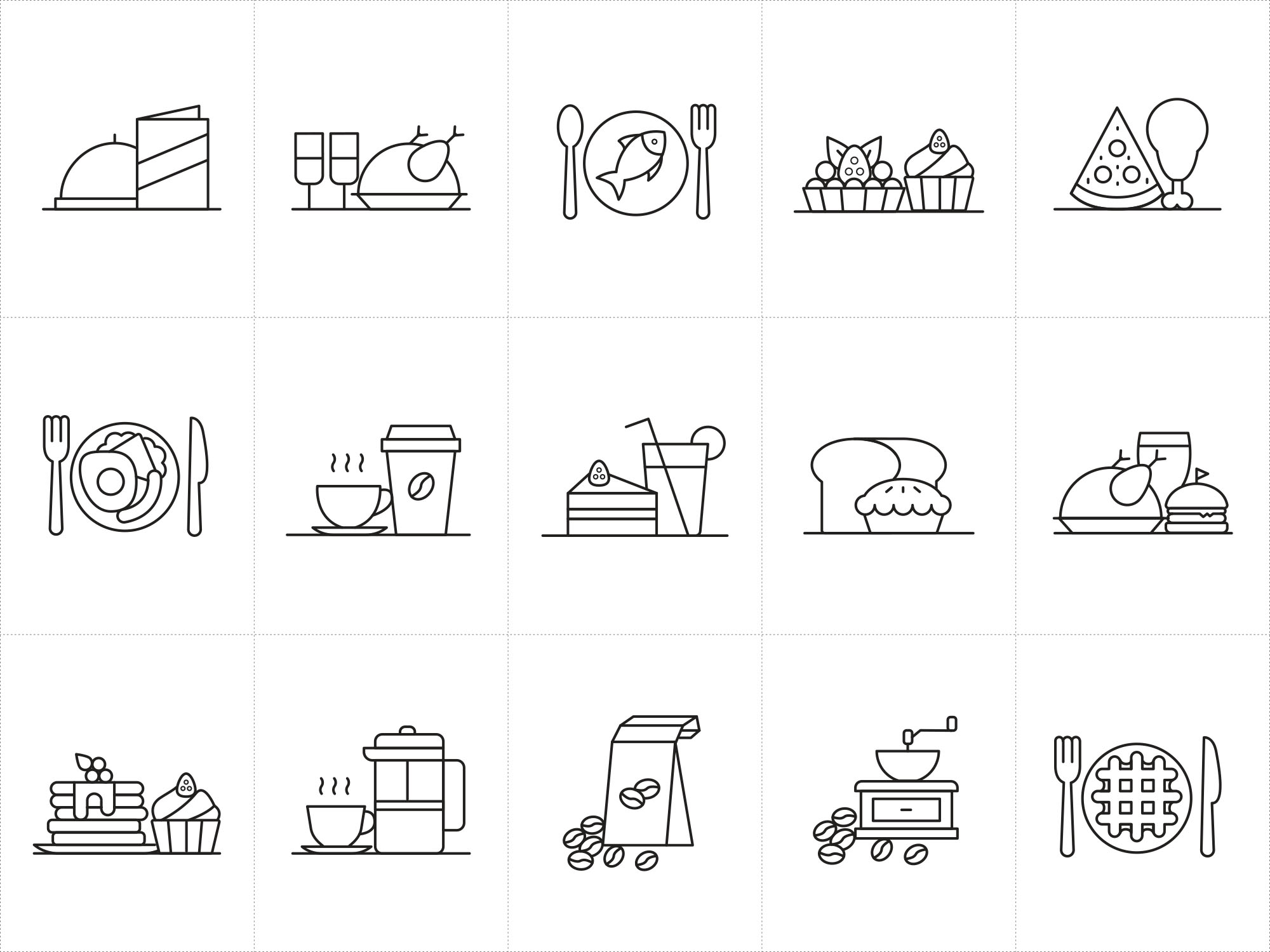 餐馆美食主题矢量线性图标 Restaurant Vector Icons插图(1)