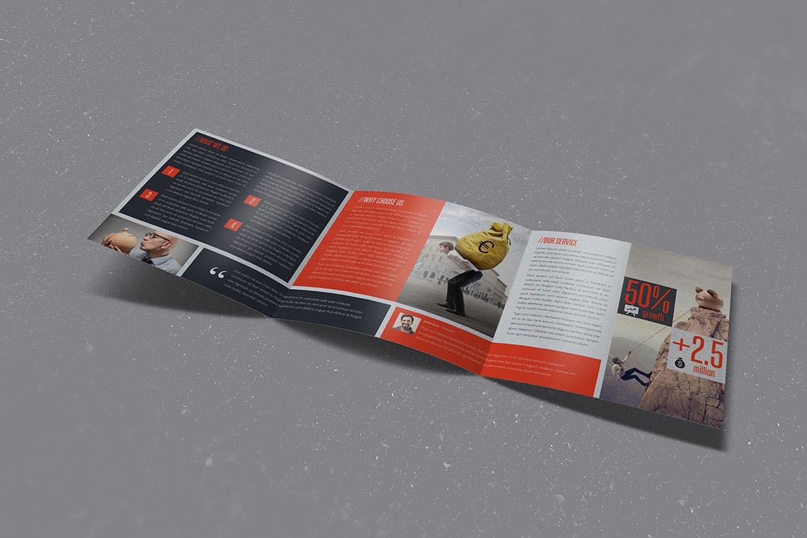 三折页企业宣传素材宣传单设计模板 Corporate Square Trifold Brochure插图(1)