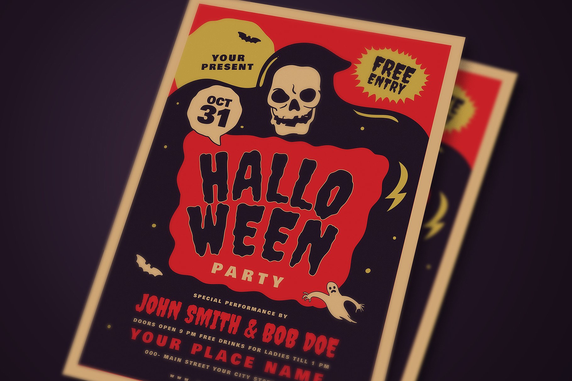 复古老派风格万圣节活动海报模板 Retro Old Halloween Event Flyer插图(1)