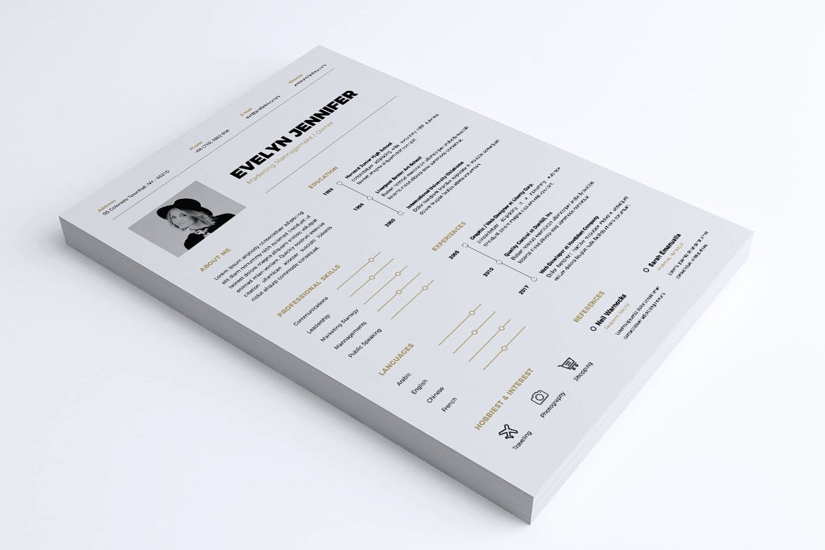 低调简约个人应聘电子简历设计模板v13 Minimalist CV Resume Vol. 13插图(4)