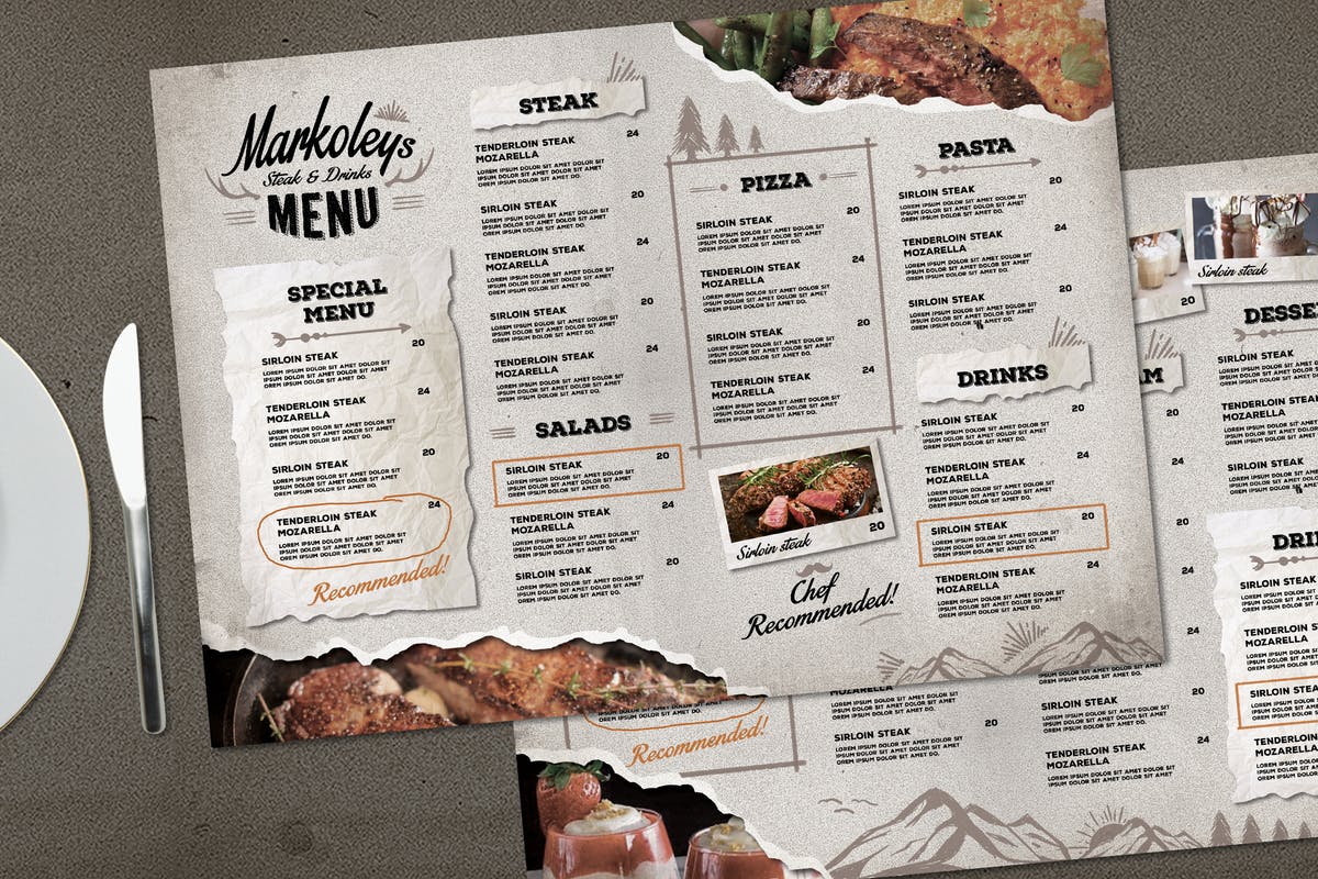拼接设计风格高档咖啡馆/西餐厅菜单设计PSD模板 Hipster Cafe Menu Board插图