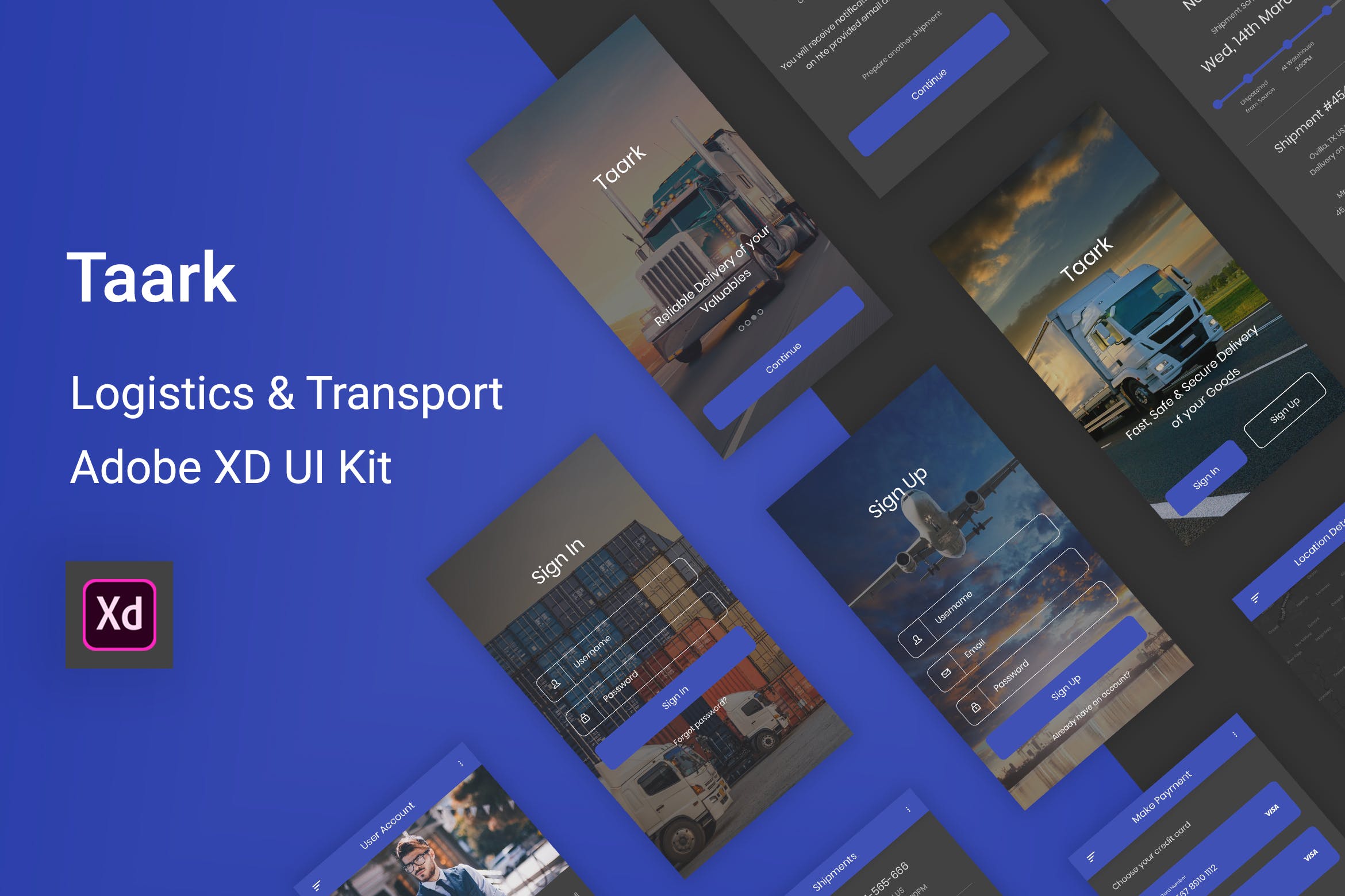 物流运输快递企业APP应用UI设计XD模板 Taark – Logistics & Transport Adobe XD UI Kit插图
