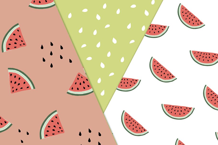 西瓜图案无缝纹理 Watermelon Seamless patterns插图(1)