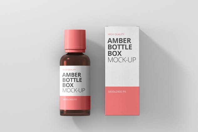 琥珀色药物瓶子&盒子设计样机 Amber Bottle Box Mockup插图(4)