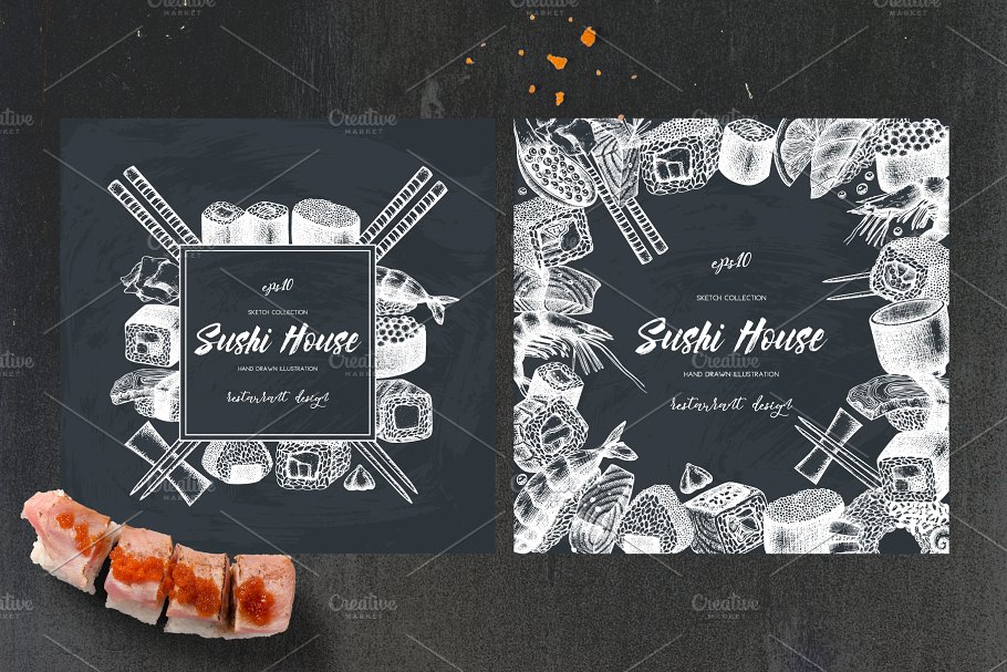 寿司&海鲜矢量插画素材 Vector Sushi & Seafood Set插图(3)