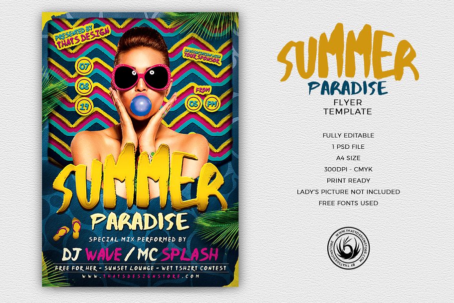 夏日音乐派对海报设计PSD模板 Summer Paradise Flyer PSD插图