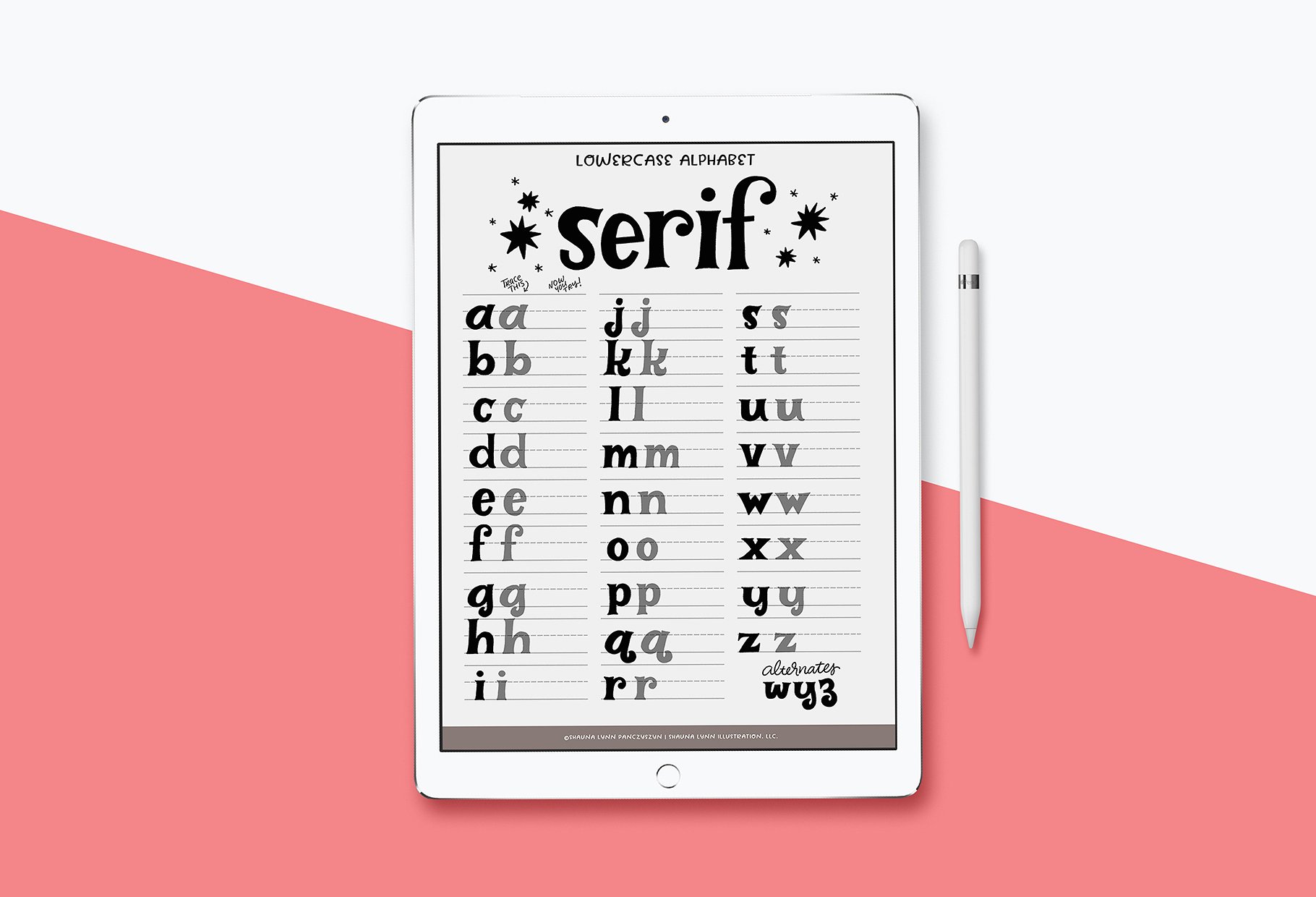 衬线字体Procreate&PS笔刷 Serif Lettering Worksheet插图(2)