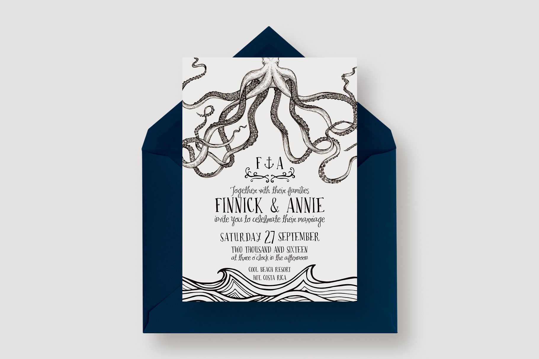 章鱼脚边框婚礼邀请函设计套装 Octopus Wedding Invitation Suite插图(1)