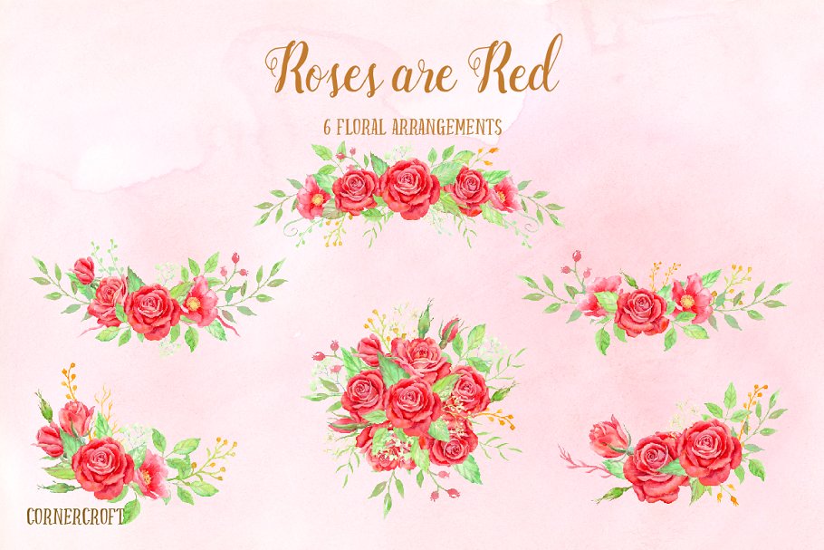 情人节红玫瑰花束插画 Valentine Red Rose Bouquet插图