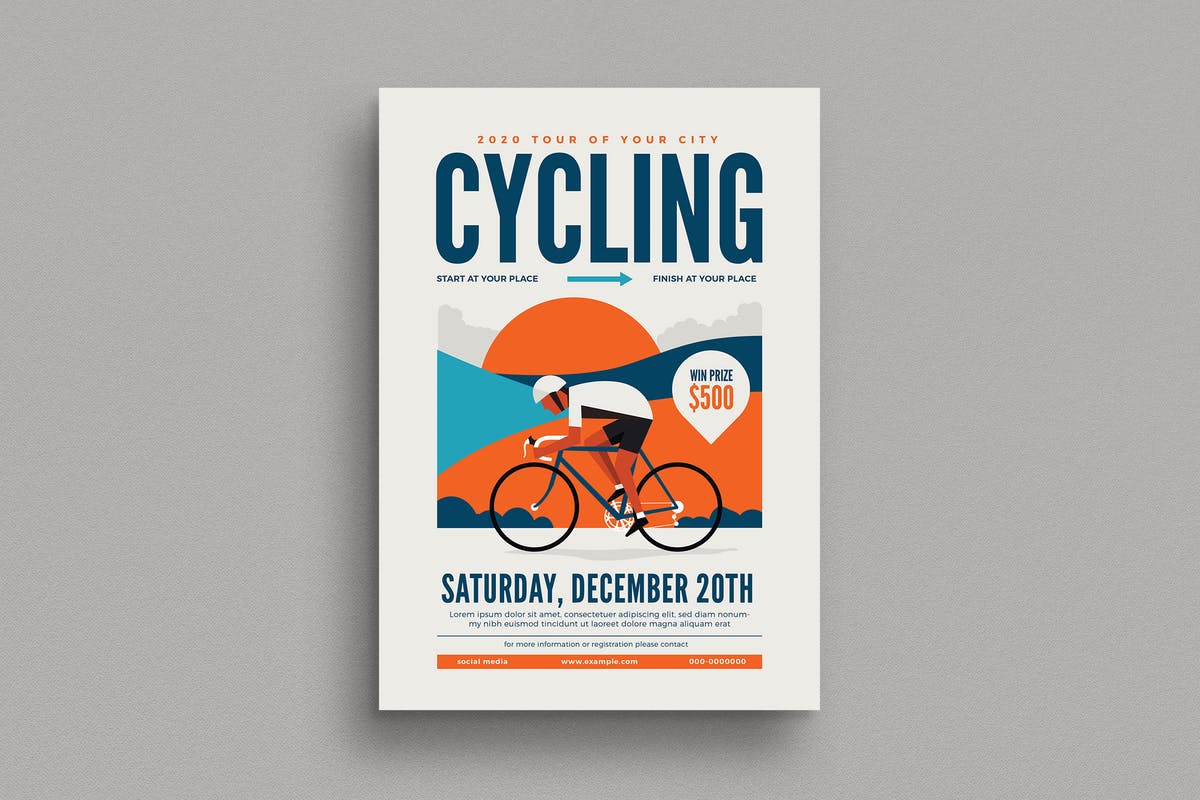 单车赛事活动海报设计模板 Cycling Event Flyer插图