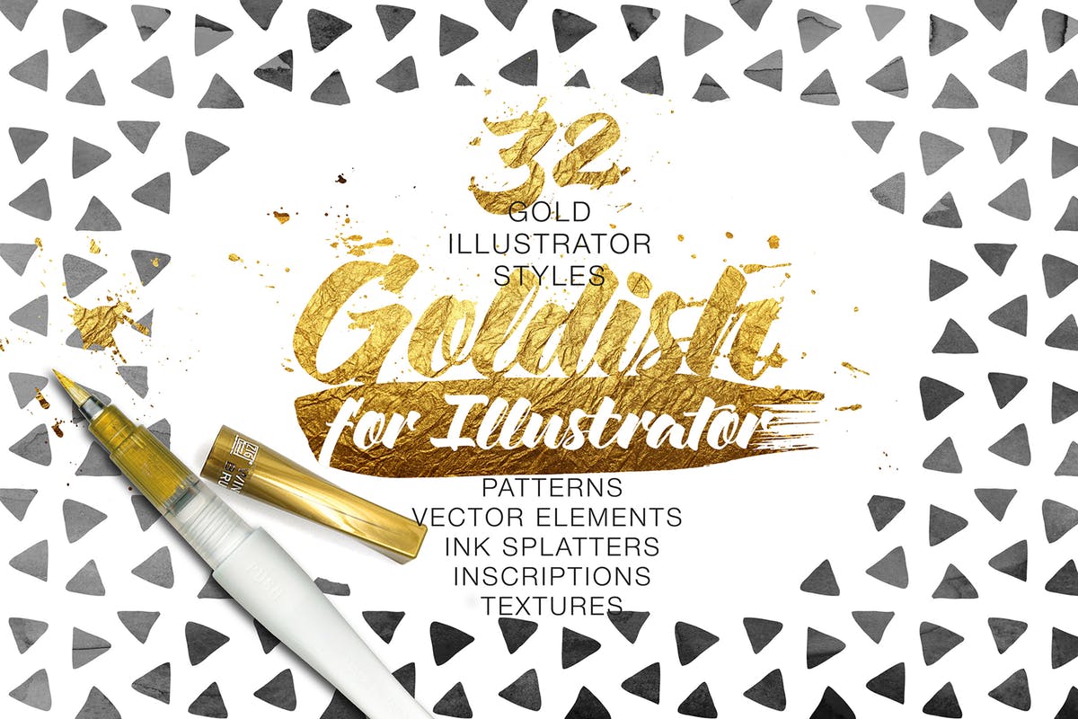 金漆纹理、AI笔刷&图层样式合集 Goldish Kit. For Illustrator+Extras插图