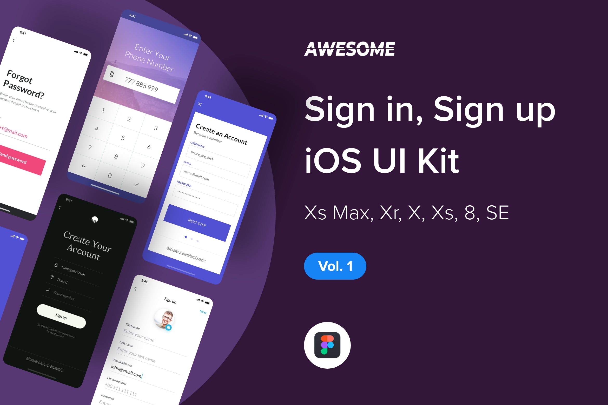 iOS手机应用注册登录界面设计UI套件v1 Awesome iOS UI Kit – Sign in / up Vol. 1 (Figma)插图