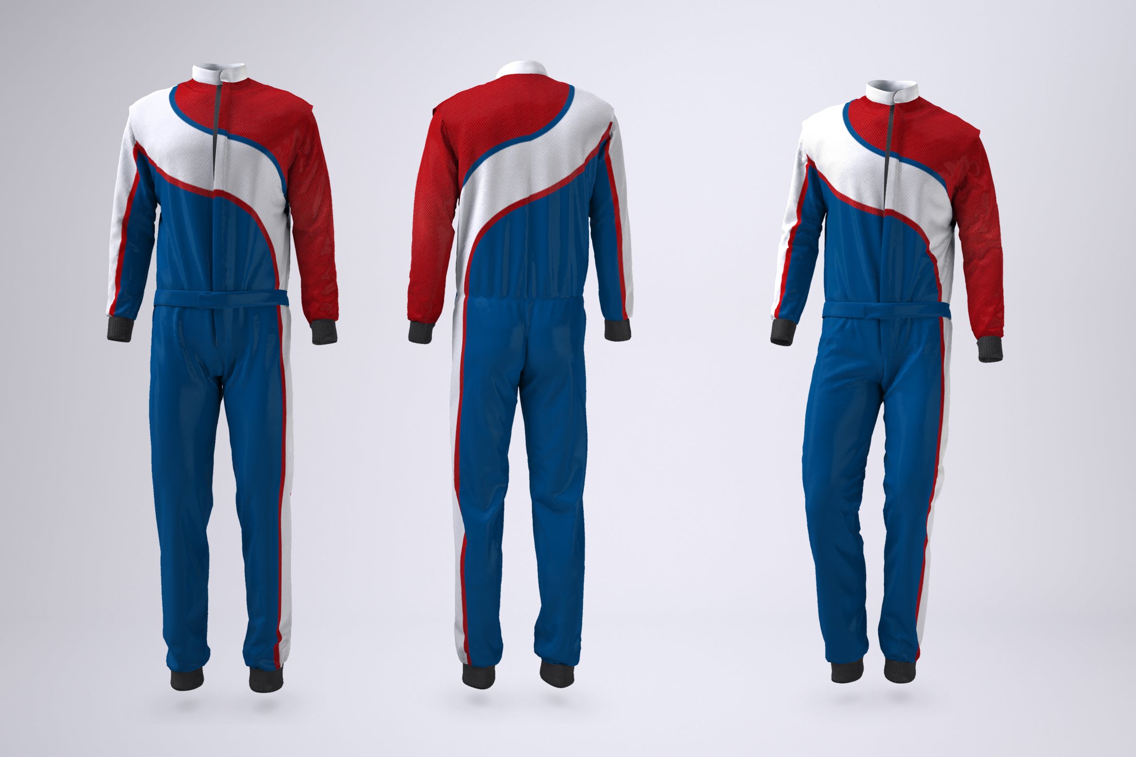 连体赛车服外观设计效果图样机模板 Driving, Racing Suit Mock-Up插图