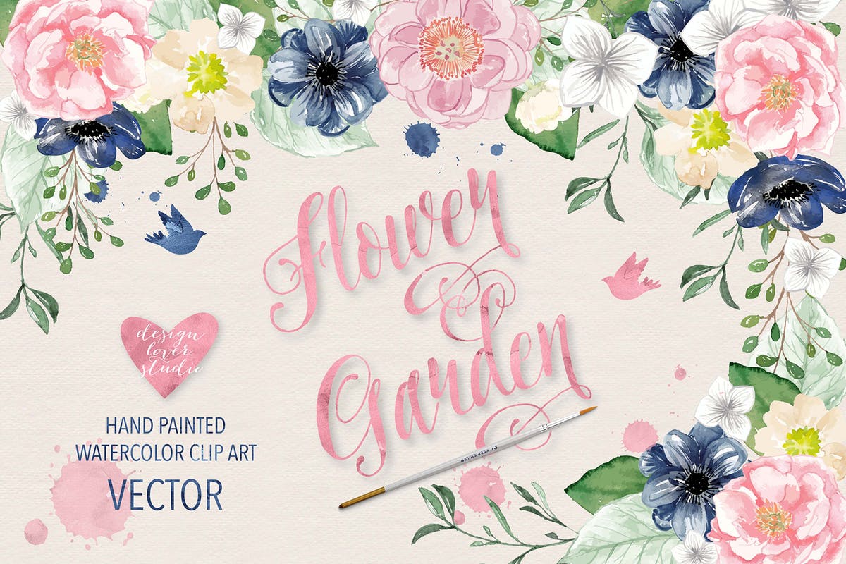 手工绘制水彩花卉矢量插画素材 Vector watercolor color flowers插图