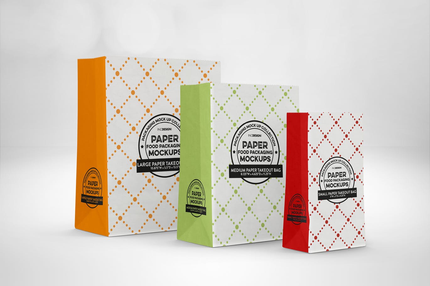外带食物纸袋包装设计样机模板 Takeout Paper Bags Packaging Mockup插图(3)
