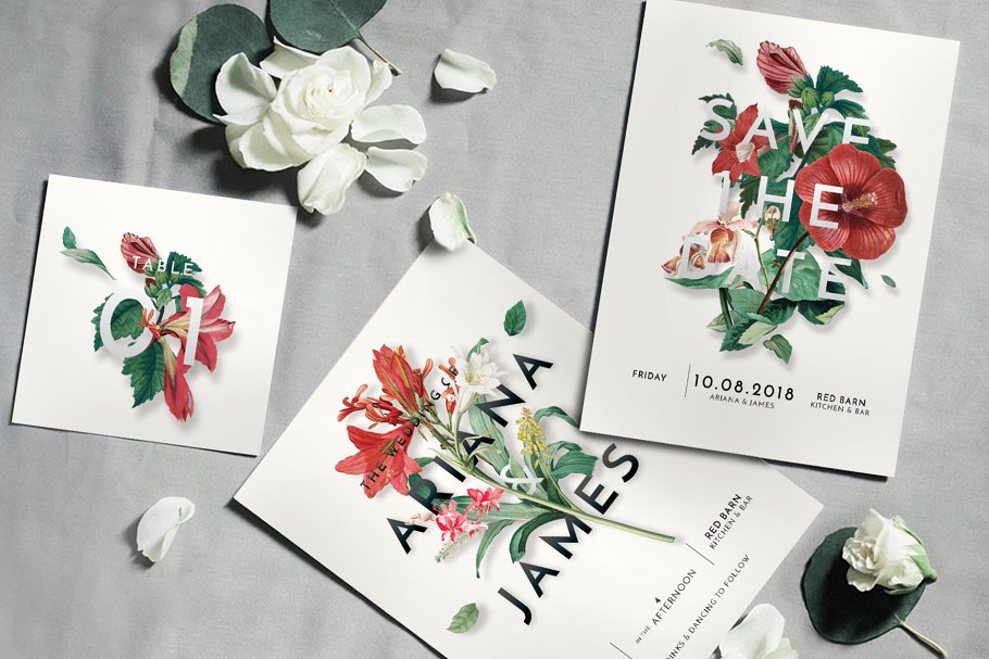 现代古典花卉婚礼设计物料模板 Modern Vintage Floral Wedding Suite插图